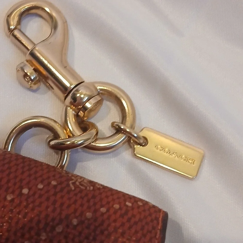 Coach Red Signature Leather Key Pouch with Clip